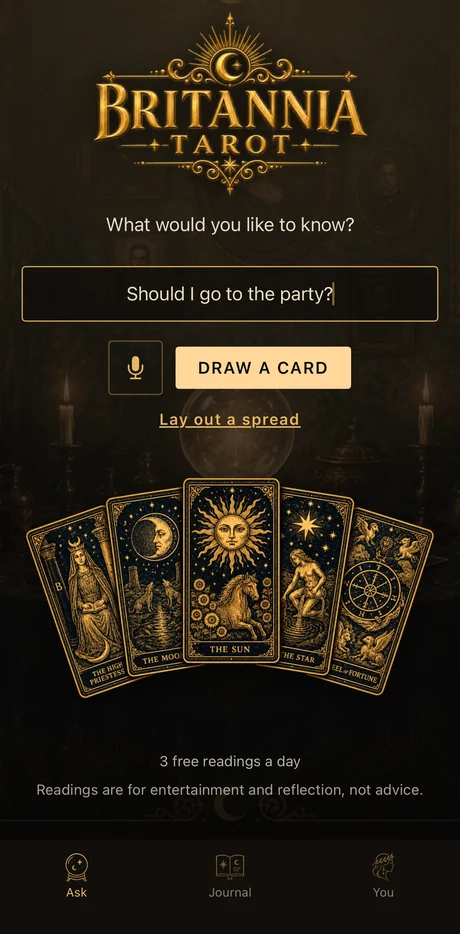 The question screen, with a question typed in and a draw button